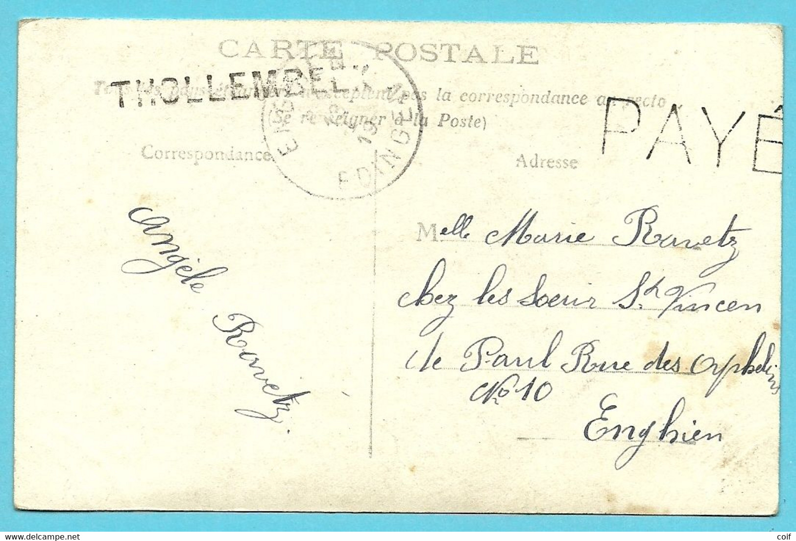 Kaart Naamstempel THOLLEMBEEK Als Noodstempel Gebruikt, Met Stempel PAYE (noodstempel) - Foruna (1919)