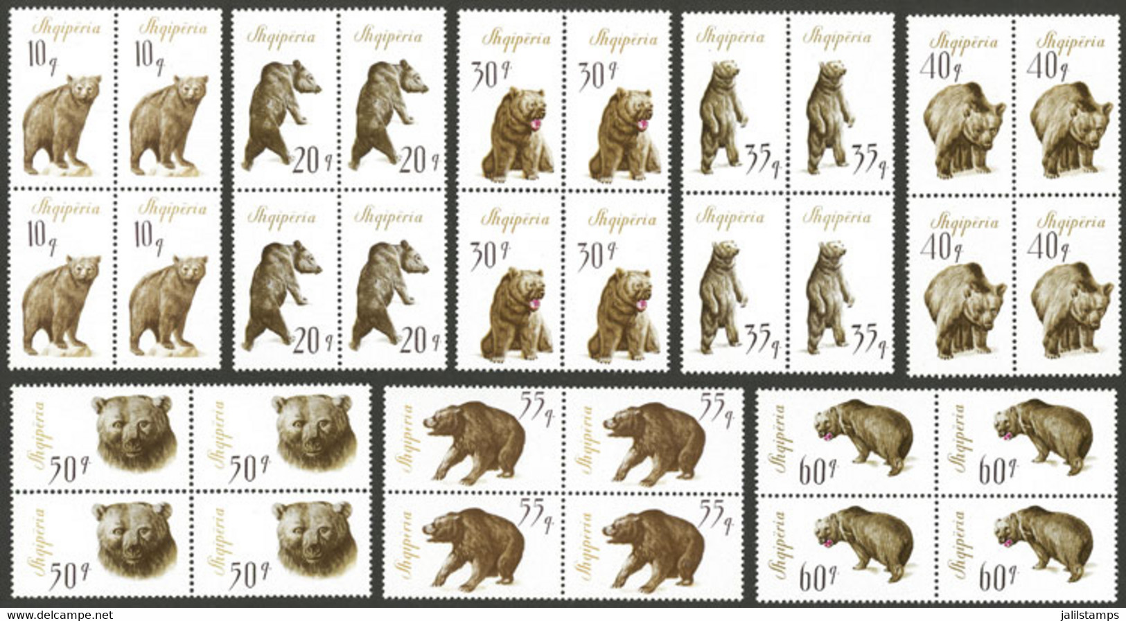ALBANIA: Sc.884/91, 1965 Bears, Cmpl. Set Of 8 Values In MNH Blocks Of 4, Excellent Quality! - Albania