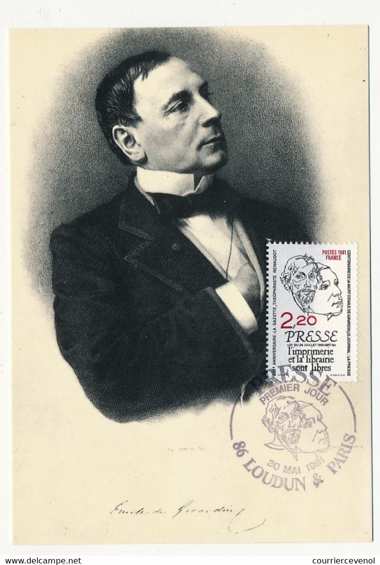 FRANCE - 2 Cartes Maximum - 2,20 Presse Et Imprimerie Libres - Théophraste Renaudot Et De Girardin - 30 Mai 1981 - 1960-1969