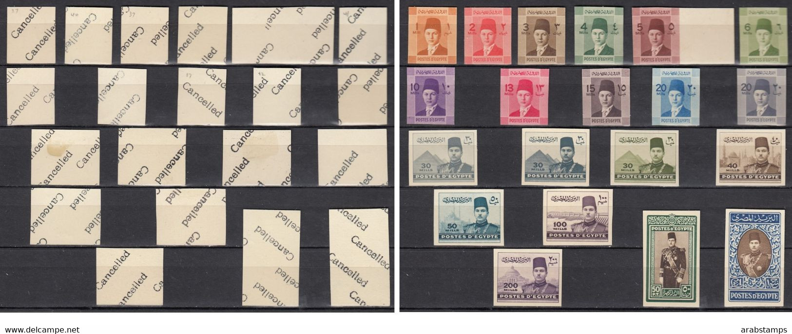 1937 Egypt King Farouk Civil Cancelled Complete Set 20 Values IMPERF MNH - Neufs