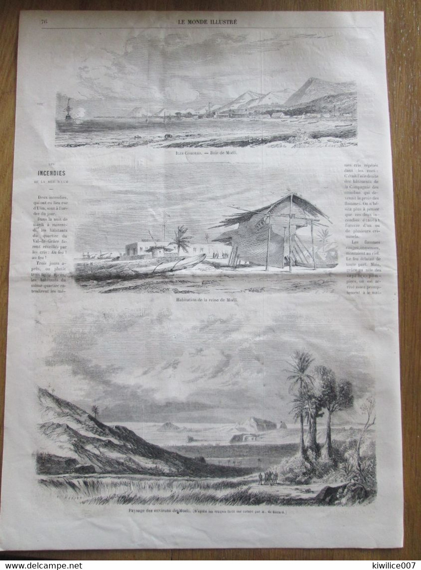 Gravure 1868 Archipel   Iles Comores   BAIE DE MOELI    Komori - Comorre