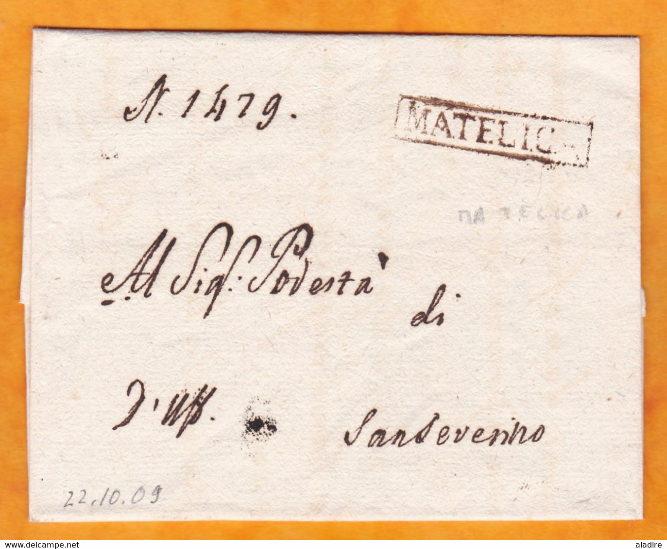 1809 -  Enveloppe Pliée De Matelica Vers Sanseverino, Marches - 4 Scans - 1. ...-1850 Prephilately