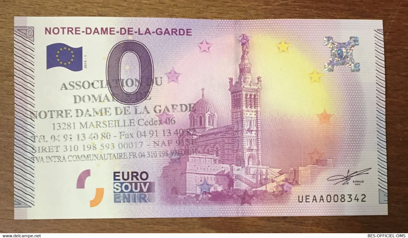 2015 BILLET 0 EURO SOUVENIR DPT 13 MARSEILLE NOTRE-DAME DE LA GARDE + TAMPON ZERO EURO SCHEIN BANKNOTE PAPER MONEY - Essais Privés / Non-officiels