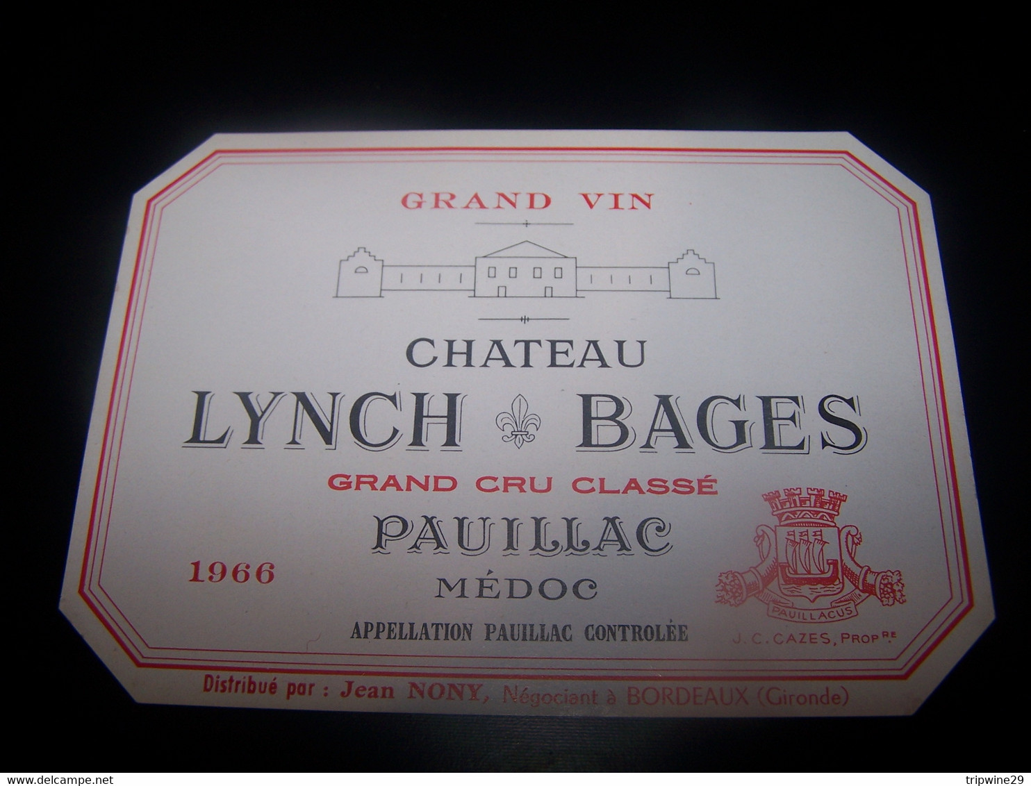 Etiquette Vin Wine Label Pauillac Chateau Lynch Bages 1966 Medoc Bordeaux Jean Nony - Bordeaux