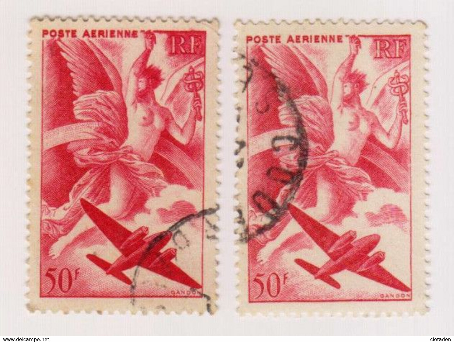 Poste Aérienne - 50F Rouge - 1946/47 - YT PA 17 - Variété De Couleur - Usados