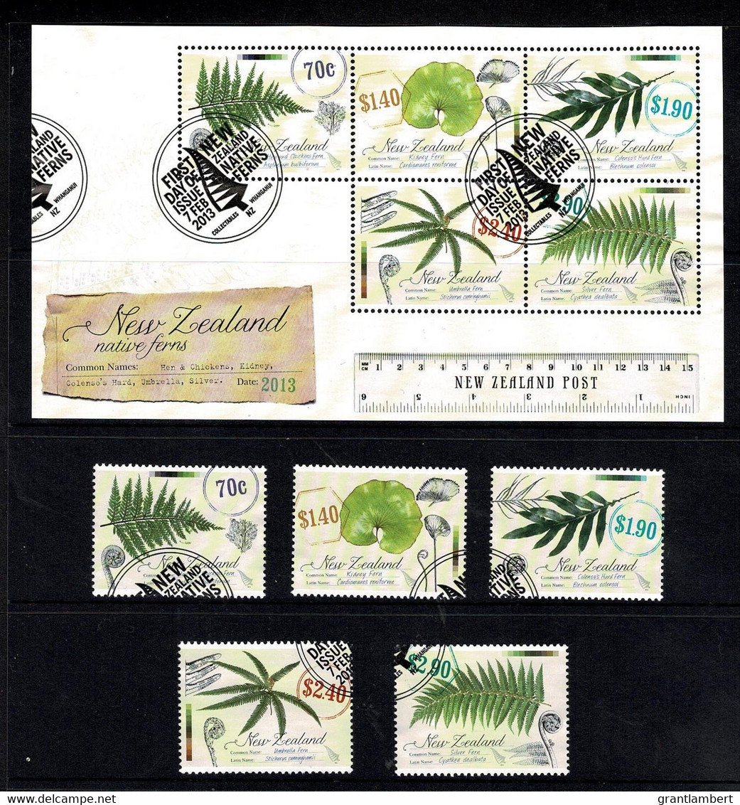 New Zealand 2013 Native Ferns Set Of 5 + Minisheet Used - Usados