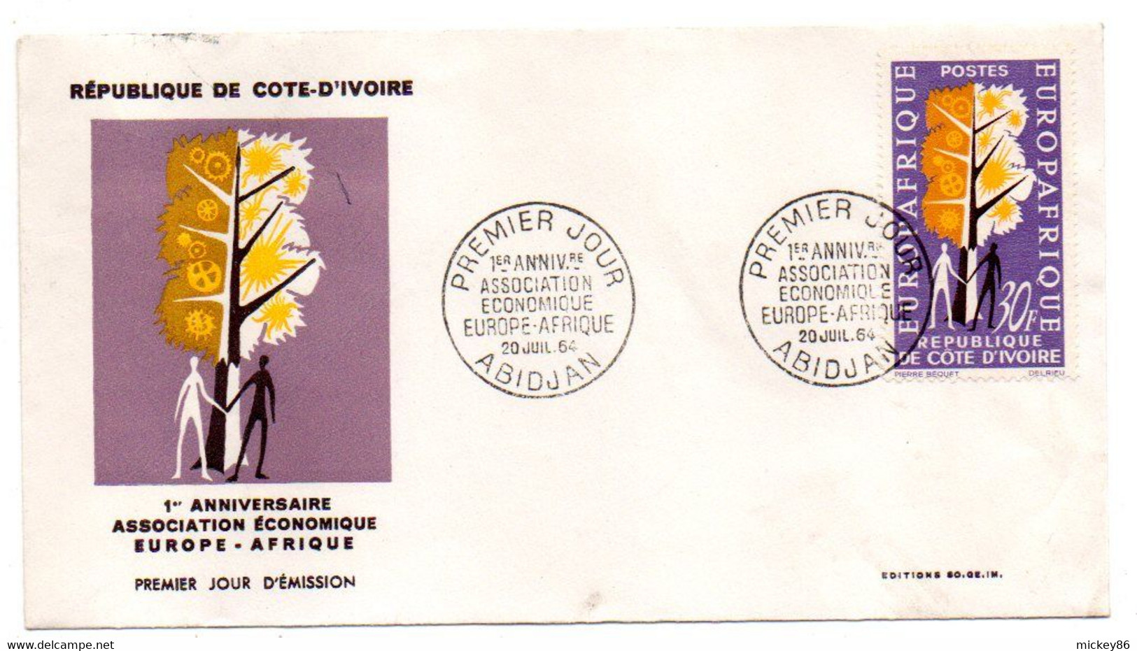 Côte D'Ivoire -- 1964 -- 1er Jour  " 1er Anniv Association Economique Europe-Afrique  "..cachet  ABIDJAN....à Saisir - Costa De Marfil (1960-...)