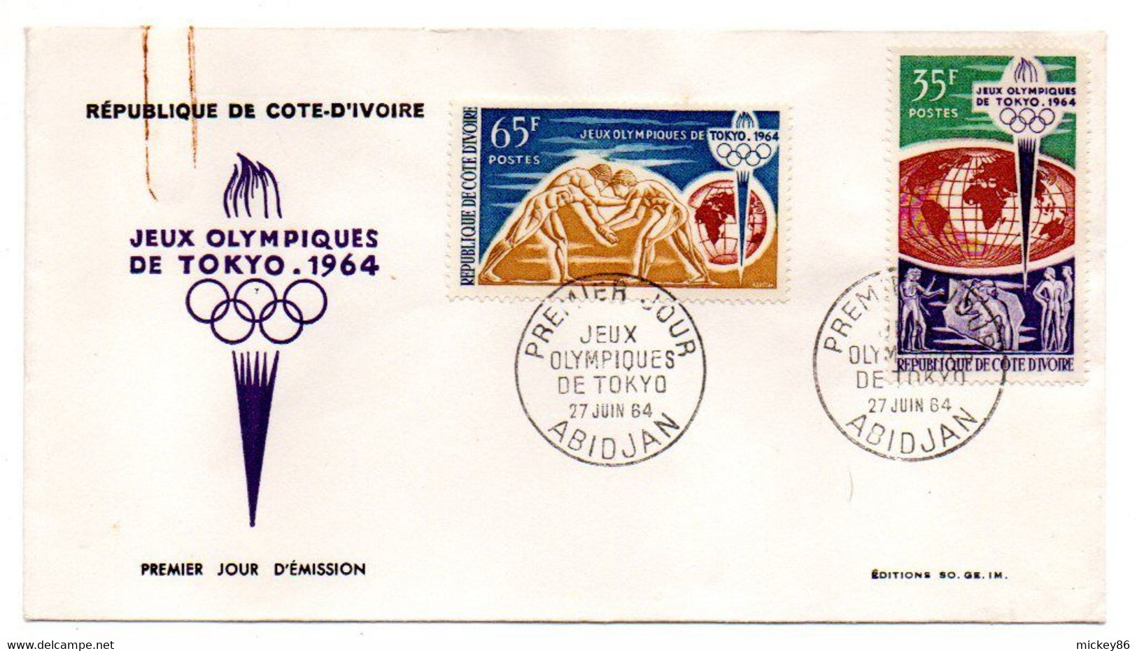 Côte D'Ivoire -- 1964 -- 1er Jour  " Jeux Olympiques De TOKYO ( 2 Valeurs ) "..cachet  ABIDJAN....à Saisir - Costa De Marfil (1960-...)