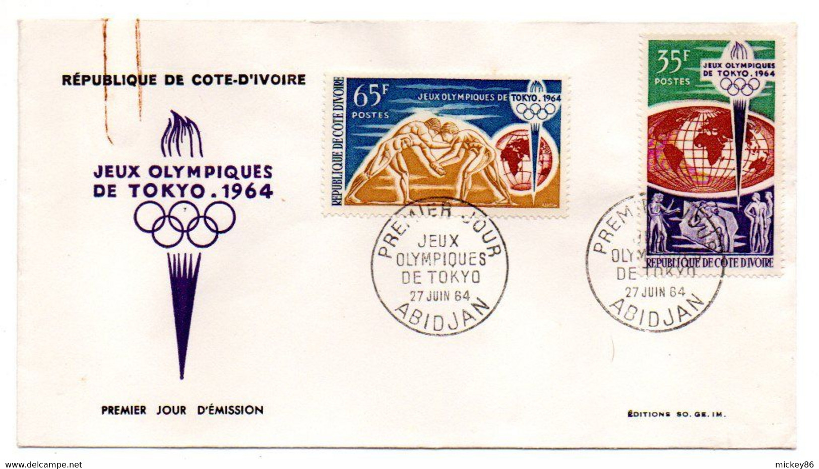 Côte D'Ivoire -- 1964 -- 1er Jour  " Jeux Olympiques De TOKYO ( 2 Valeurs ) "..cachet  ABIDJAN....à Saisir - Costa D'Avorio (1960-...)