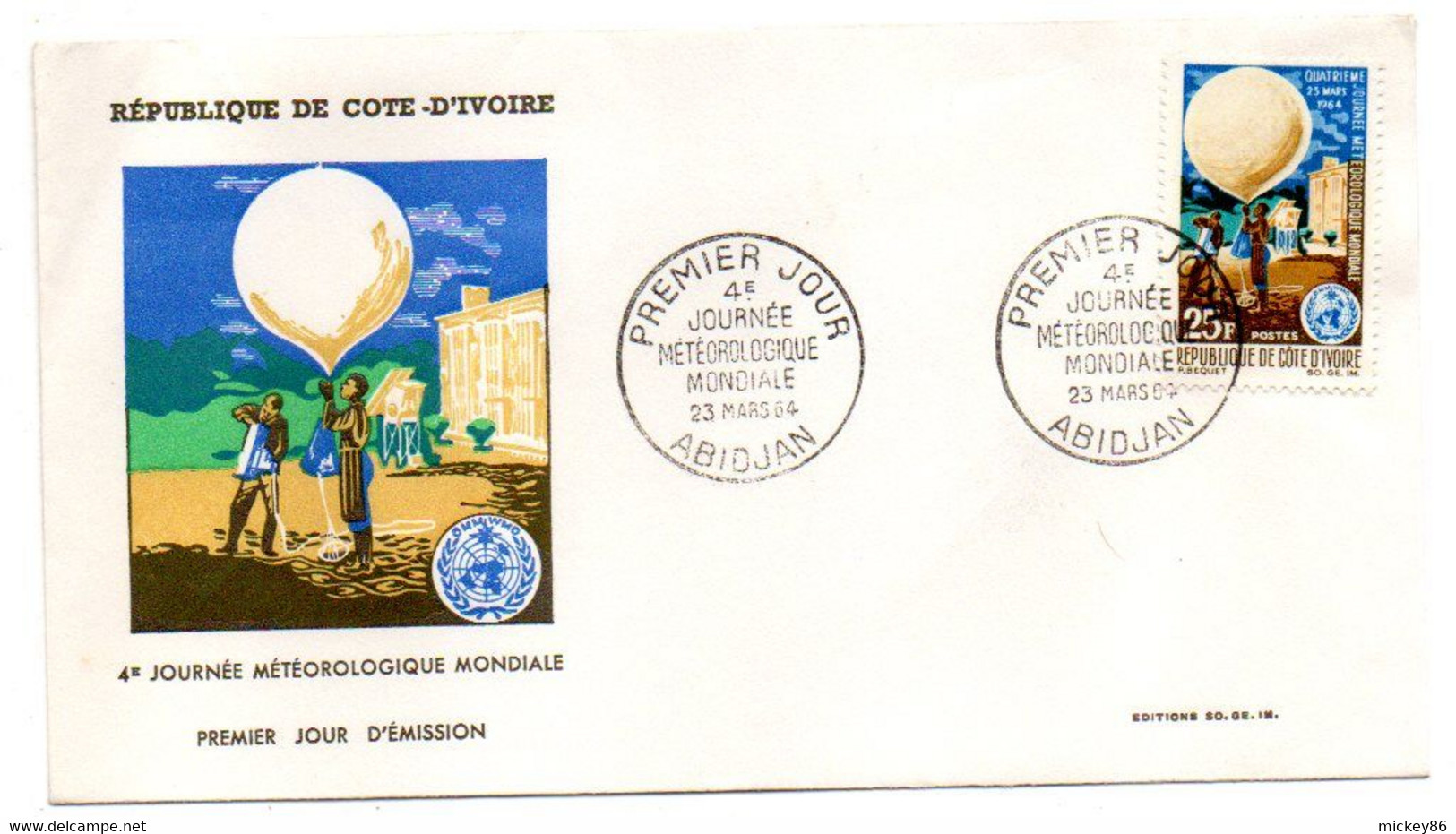 Côte D'Ivoire -- 1964 -- 1er Jour  " Météorologie Mondiale "..cachet  ABIDJAN....à Saisir - Costa D'Avorio (1960-...)