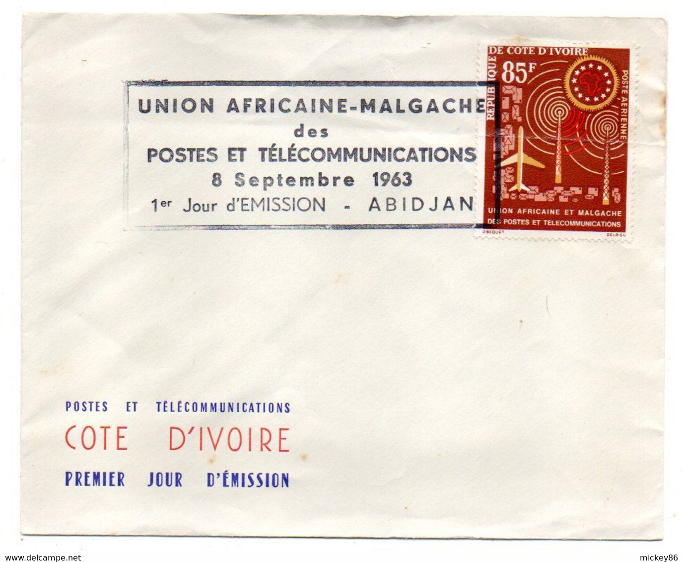 Côte D'Ivoire -- 1963 -- 1er Jour  " Union Africaine-Malgache Des Postes "....cachet  ABIDJAN....à Saisir - Costa D'Avorio (1960-...)