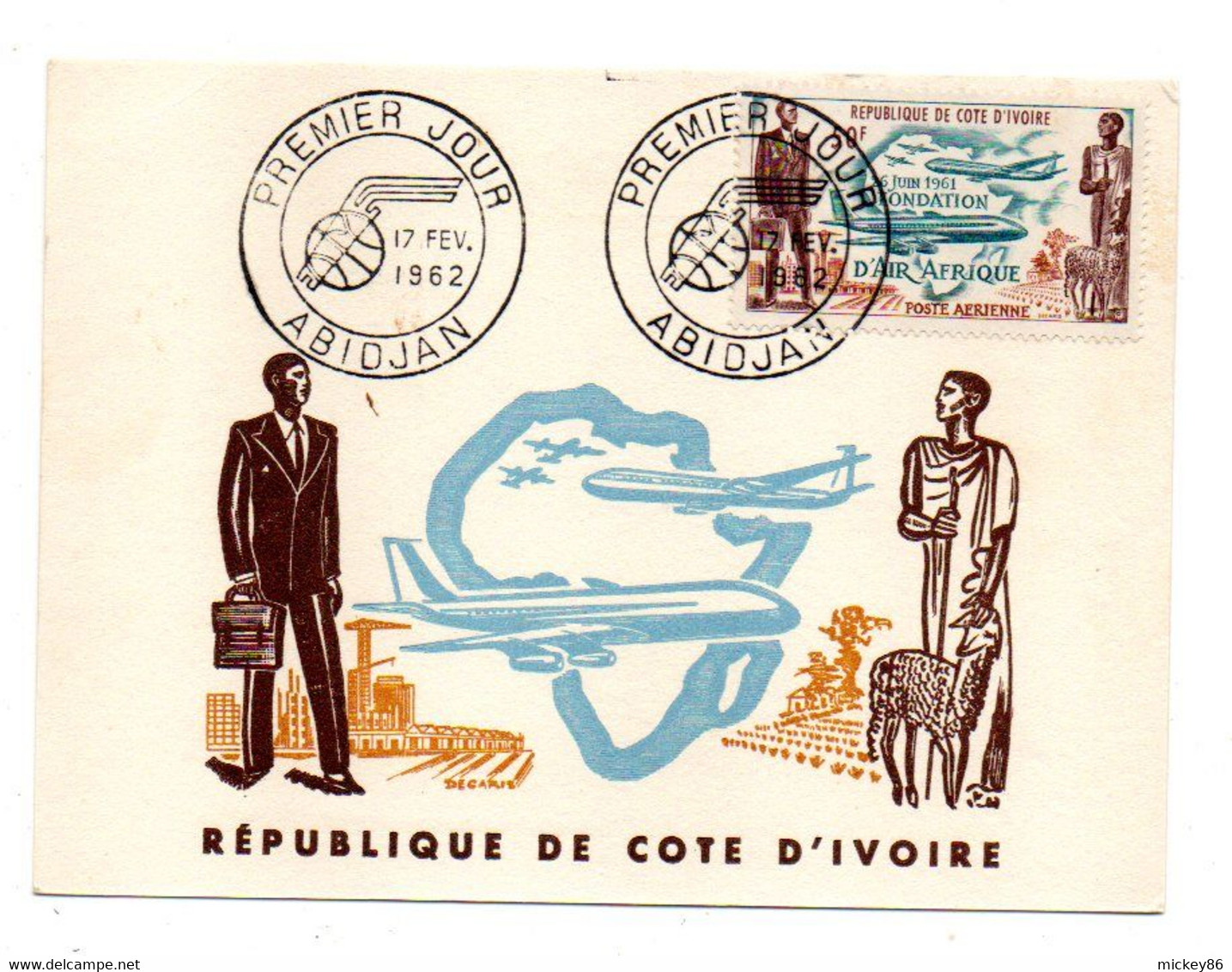 Côte D'Ivoire -- 1962 -- Carte Maximum 1er Jour  "Fondation D' Air Afrique "....cachet  ABIDJAN....à Saisir - Costa De Marfil (1960-...)