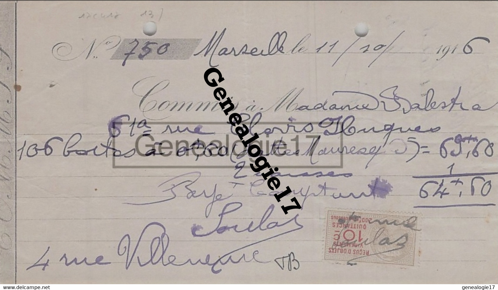 13 3138 MARSEILLE 1916 Cheque ANTOINE BALESTRA   Et SOULAT - SOULAS - Chèques & Chèques De Voyage