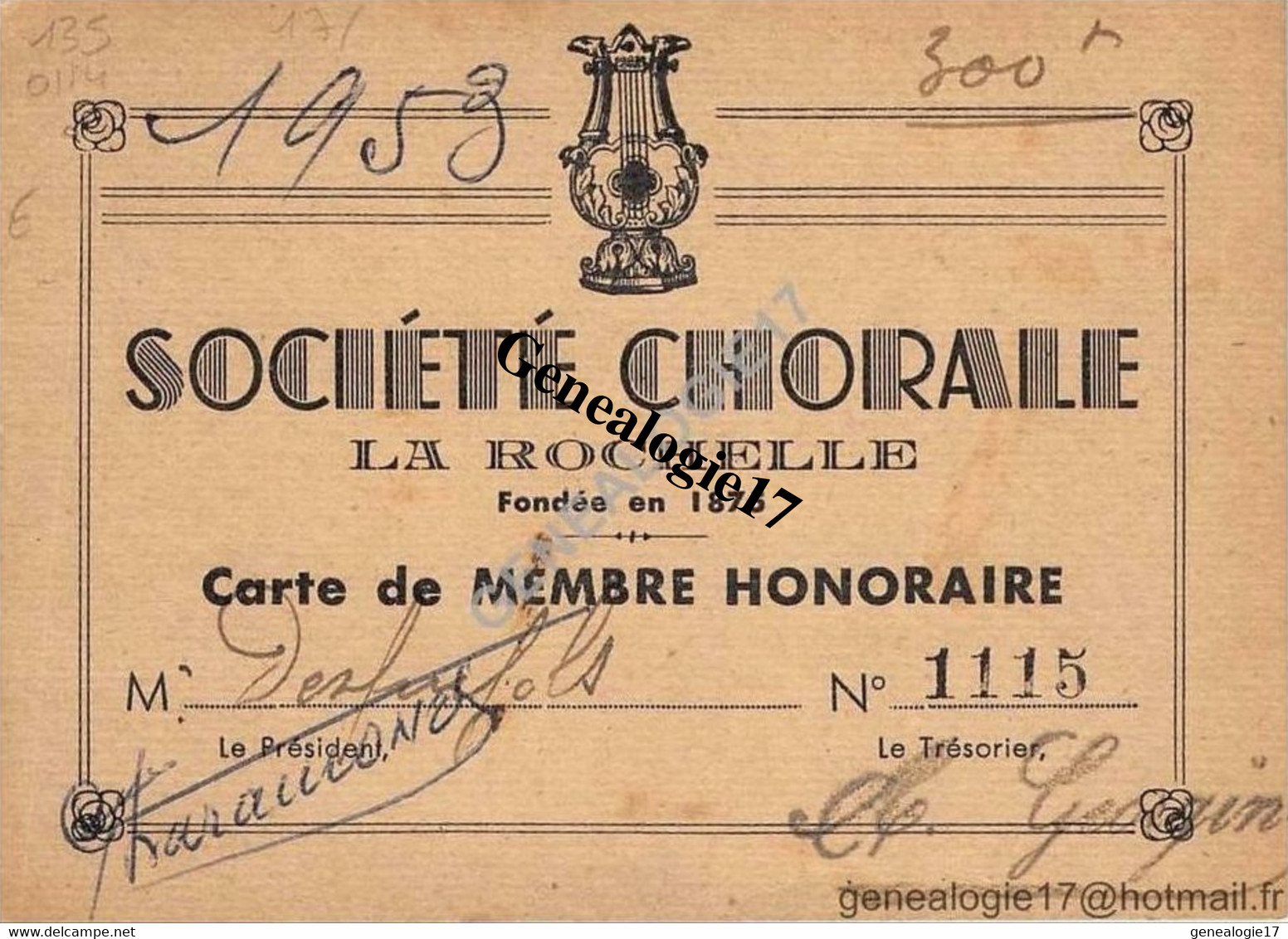 17 0389 LA ROCHELLE 1953 Carte SOCIETE CHORALE DE LA ROCHELLE - Autres & Non Classés