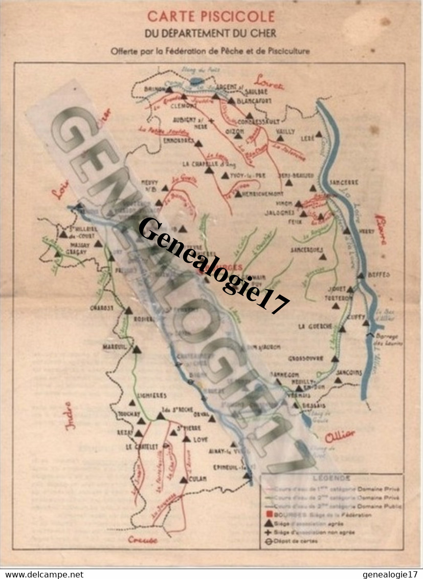 18 0096 BOURGES CHER Carte Pisicole Du CHER Fedration De Peche Et Pisiculture - Pesca