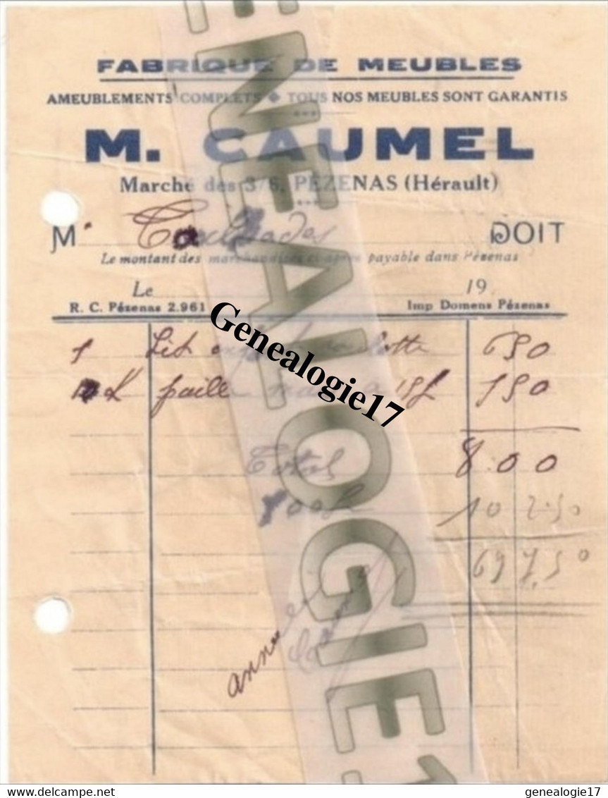 34 0113 PEZENAS HERAULT Fabrique De Meubles M. CAUMEL Marché Des 3/6 Dest TAILHADES - Otros & Sin Clasificación