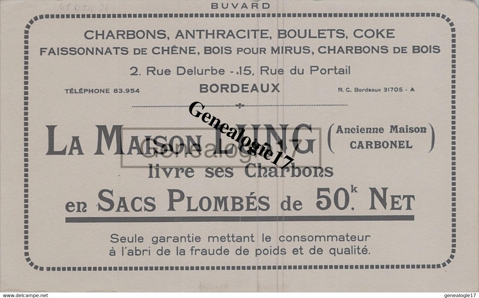 33 2962 BORDEAUX GIRONDE 19.. Charbons Anthracites Coke LA MAISON LUNG Succ CARBONEL Sacs Plombes Rue Delurbe Et Portail - Agriculture