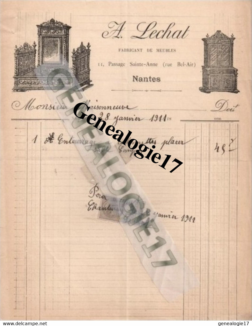 44 0073 NANTES LOIRE ATLANTIQUE Fabricant De Meubles A. LECHAT 11 Passage Saint Anne 1911 Dest Mr MAISONNEUVE - Other & Unclassified
