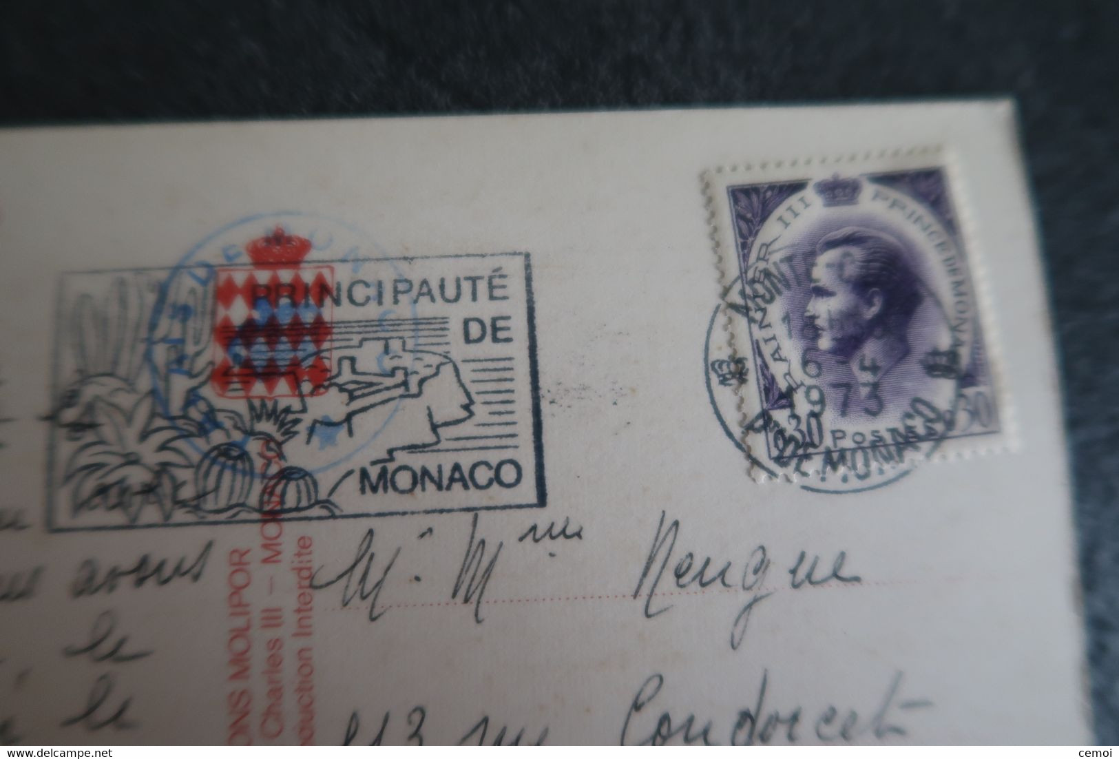 Lot de 18 CPA/CPSM de MONACO toutes timbrées - 23 timbres monégasques dont 19 timbres différents + 2 timbres taxe frança