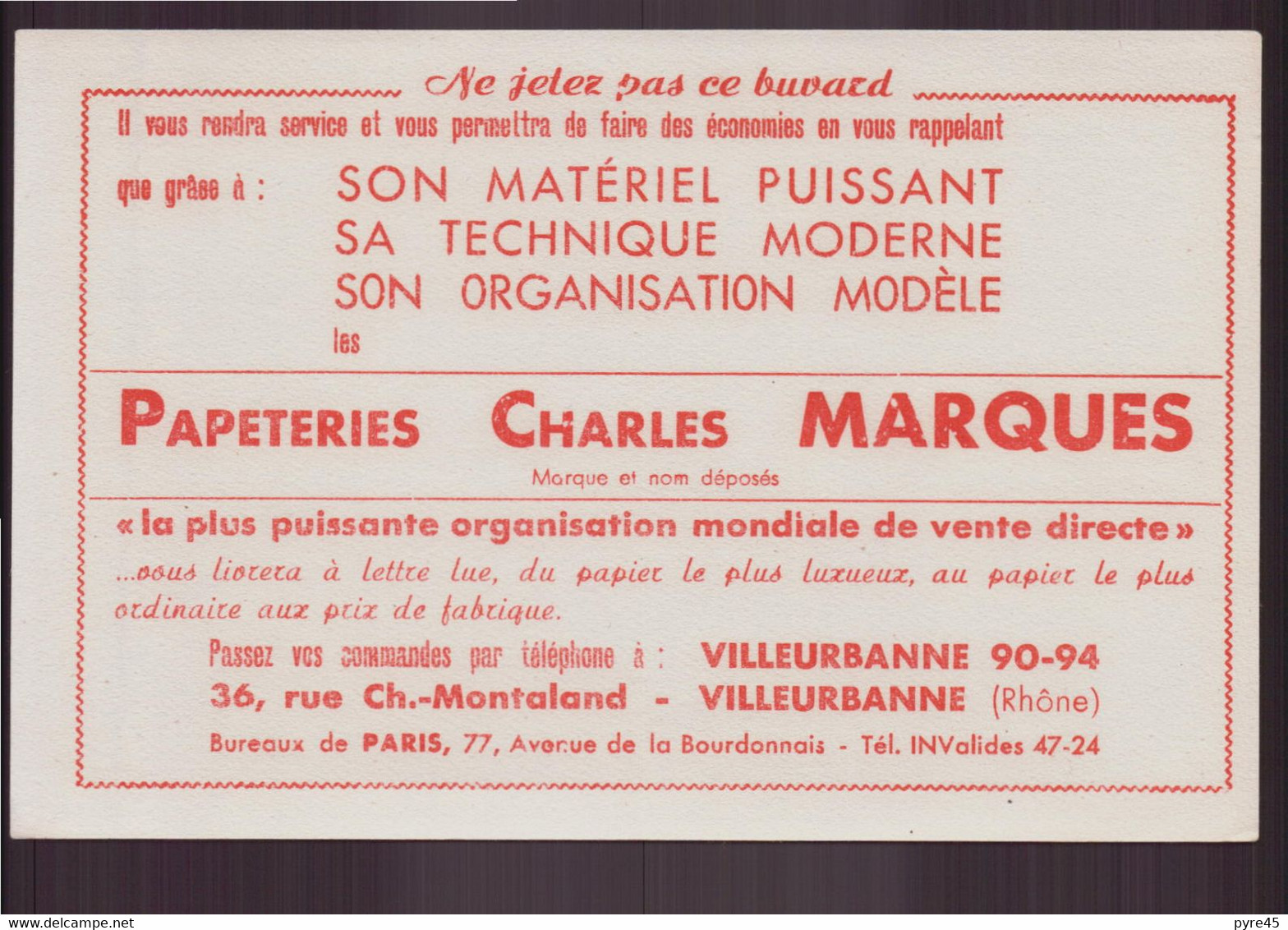 Buvard ( 21 X 13.5 Cm ) " Marques " Papeteries à Villeurbanne - Papeterie