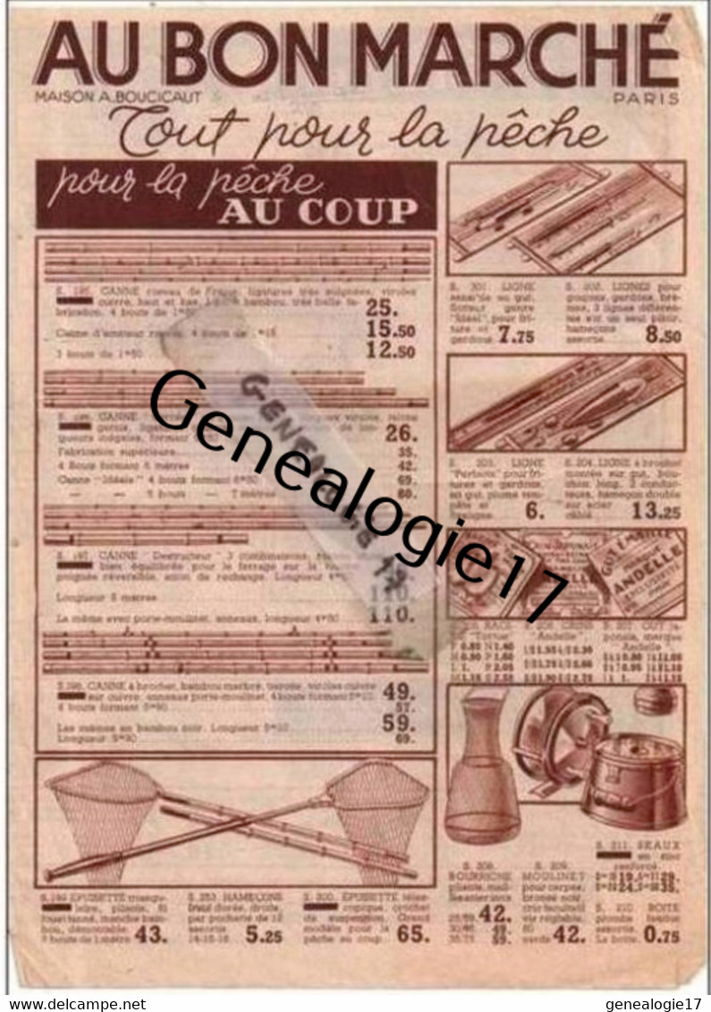 75 05417 PARIS 19.. AU BON MARCHE Catalogue 2 Pages Sur La Peche  - ROBUSTE ANDELLE PYGMEE ELITE - SCOUTISME Moulinet - Pesca