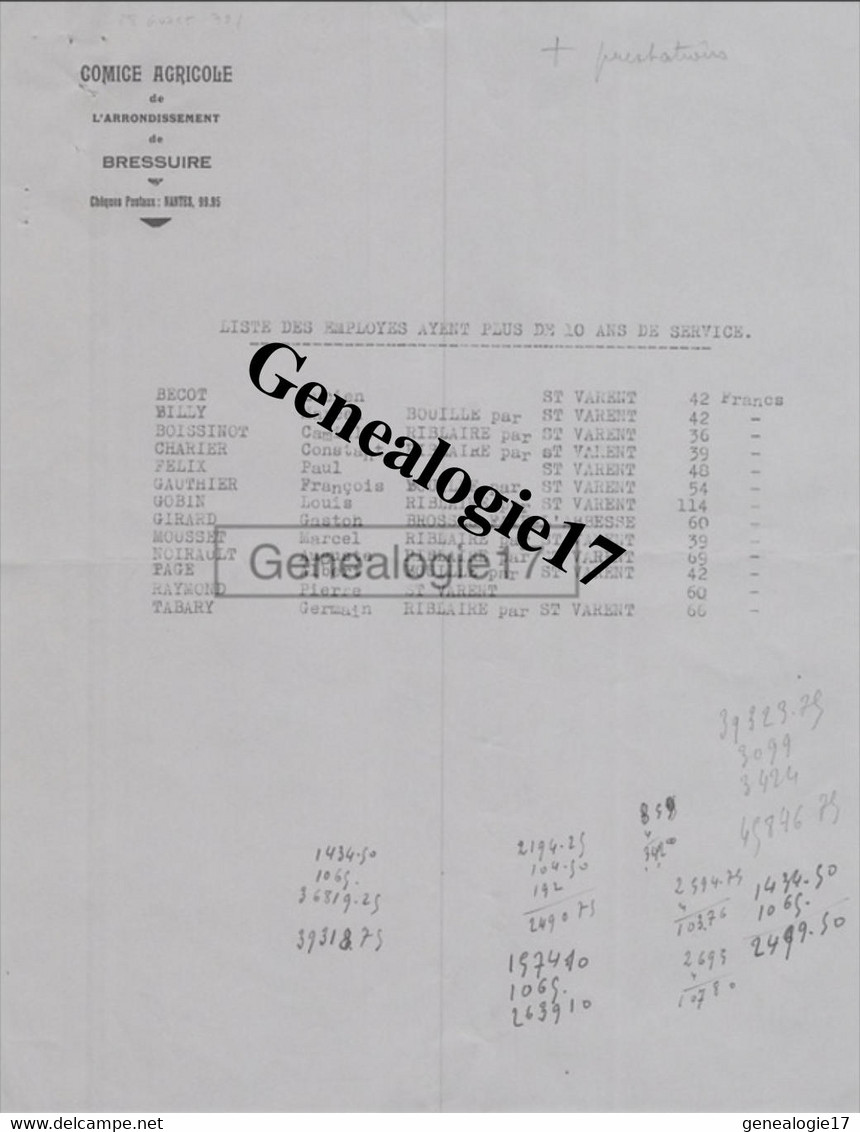 79 0595 BRESSUIRE DEUX SEVRES 19.. COMICE AGRICOLE Ouvrier BECOT BILLY BOISSINOT CHARIER GOBIN MOUSSET PAGE TABARY FELIX - Agriculture