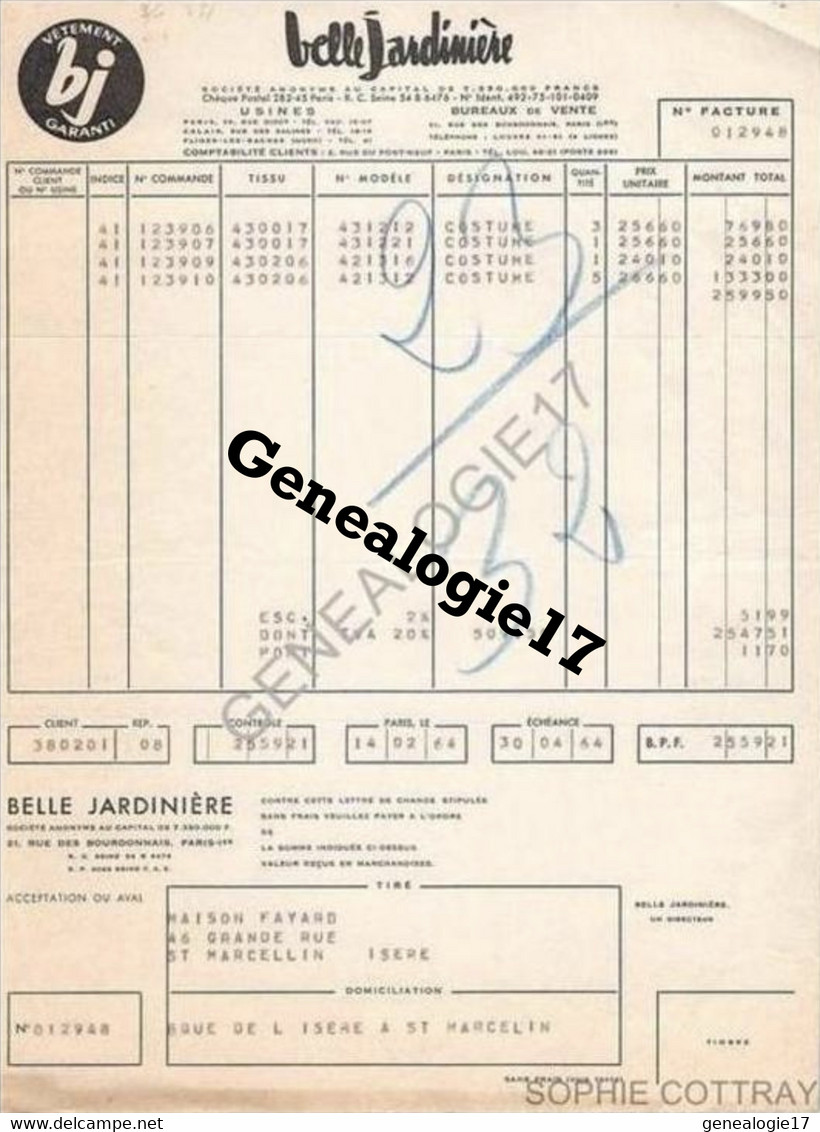 75 10354 PARIS SEINE 1964 Ets BELLE JARDINIERE Rue Bourdonnais Et  Didot Et  USINES CALAIS Rue Salines Et - Agriculture