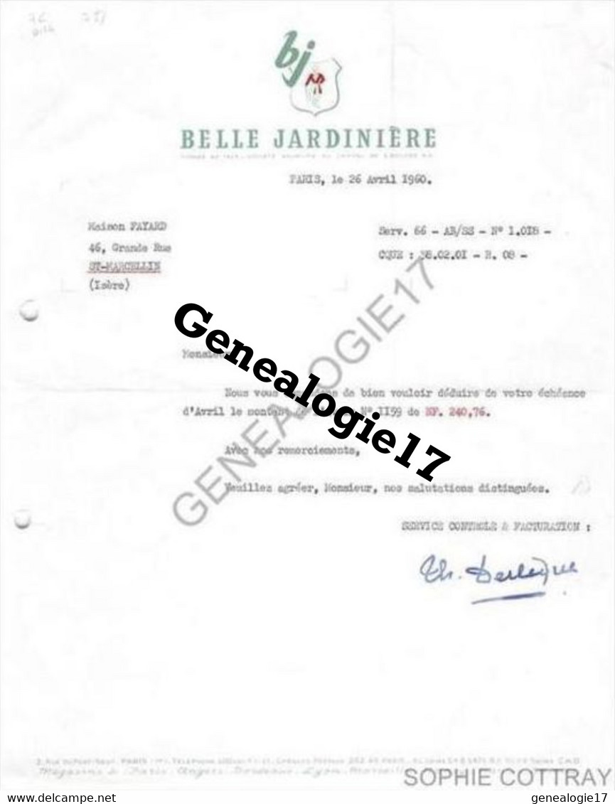 75 10357 PARIS SEINE 1958 Ets BELLE JARDINIERE Rue Bourdonnais Et  Didot Et  USINES CALAIS Rue Salines Et - Agriculture
