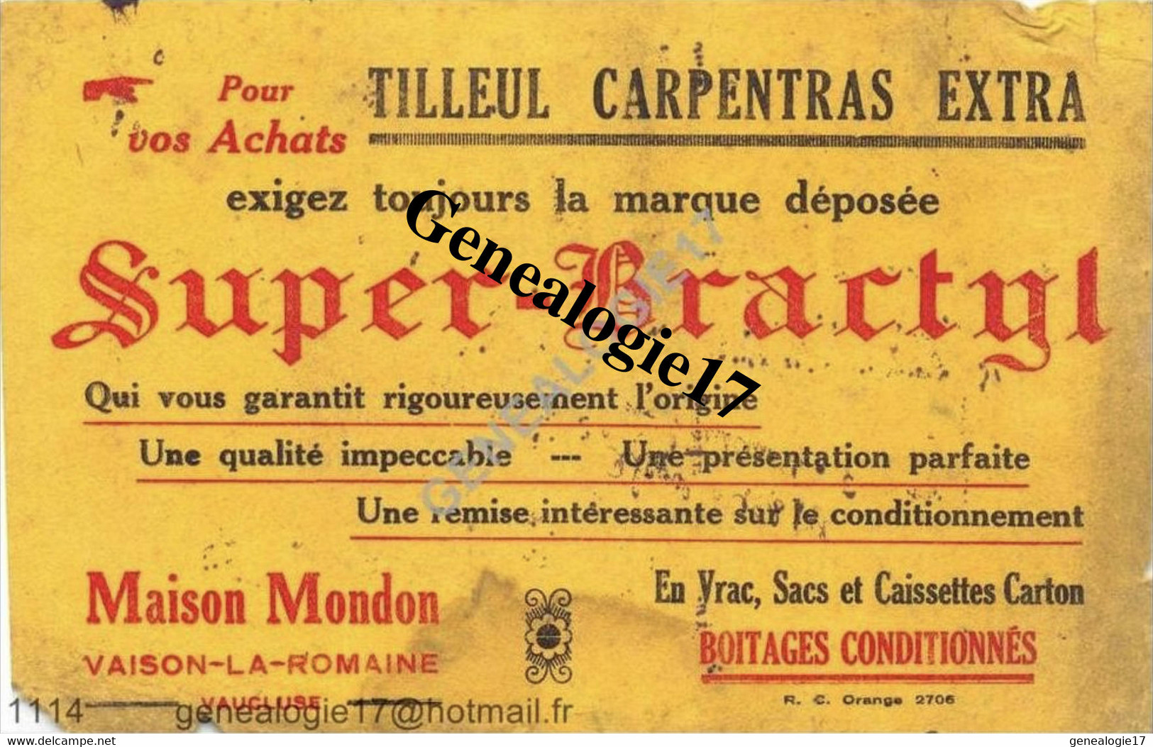 84 0554 VAISON LA ROMAINE VAUCLUSE Buvard MAISON MONDON Tilleul De Carpentras Marque SUPER BRACTYL - Agriculture