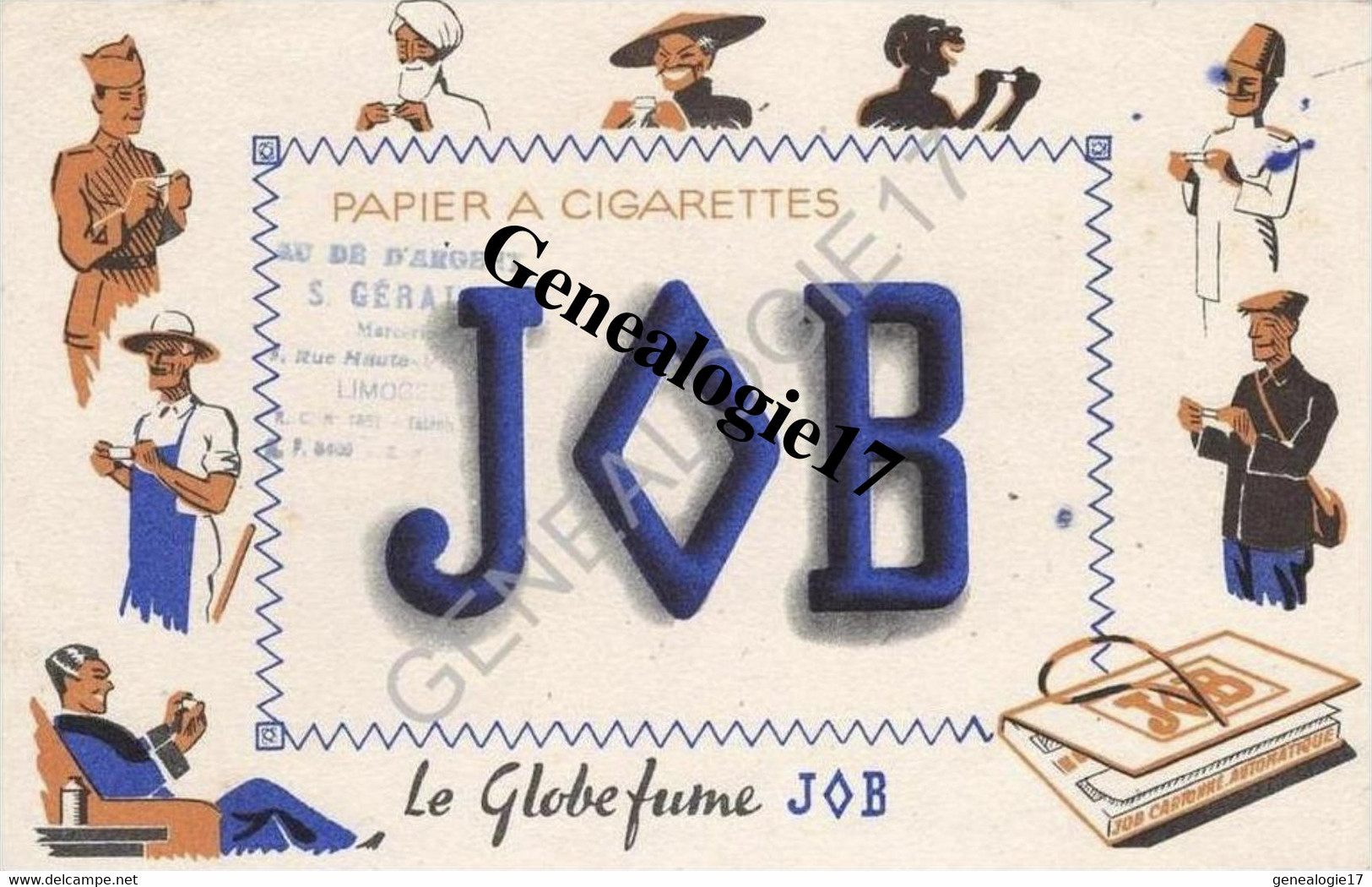 87 0478 LIMOGES HAUTE VIENNE 19.. Buvard PAPIER A CIGARETTES JOB Des Ets AU DE D ARGENT Mr S. GERAL Ou GERALD Mercerie R - G