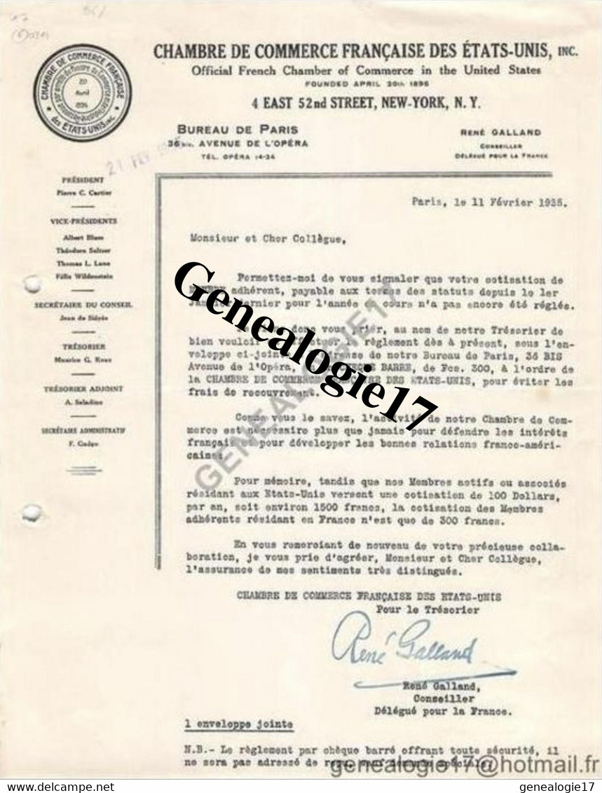 96 1030 ETATS UNIS United States Of America NEW YORK Mr RENE GALLAND - CHAMBRE DE COMMERCE FRANCAISE - Etats-Unis