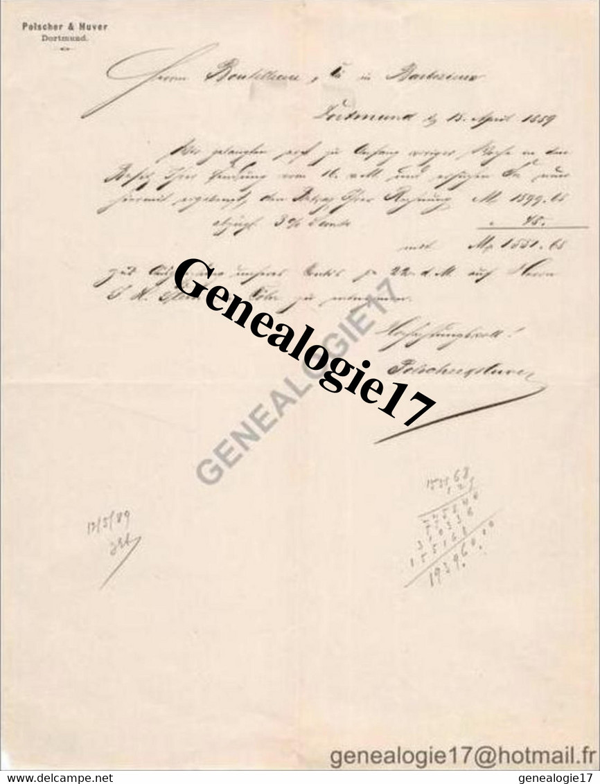 96 1016 ALLEMAGNE DEUTSCHLAND  DORTMUND 1889 Ets POLSCHER Et  HUVER - 1800 – 1899