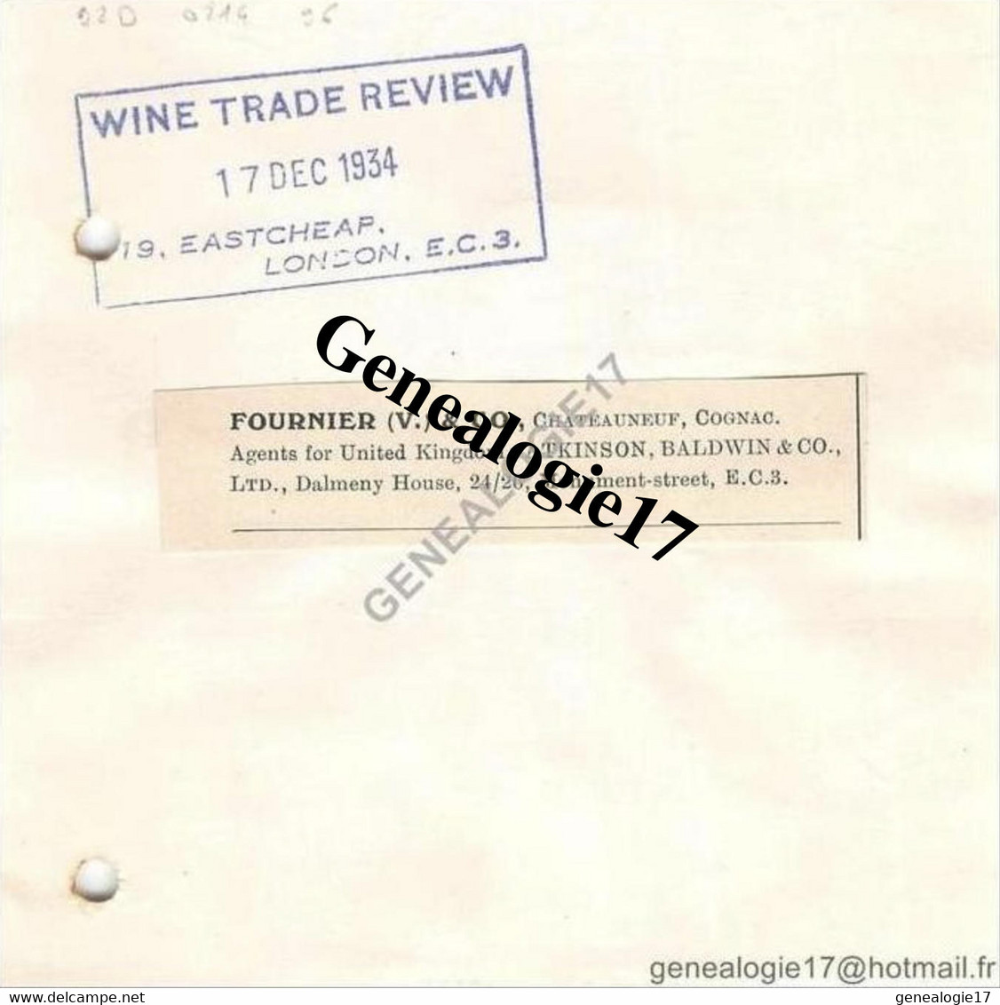 96 0914 ANGLETERRE ENGLAND LONDRES LONDON 1935 THE WINE TRADE REVIEW Mr WILLIAM REED Ltd Eastcheap Buildings - Reino Unido