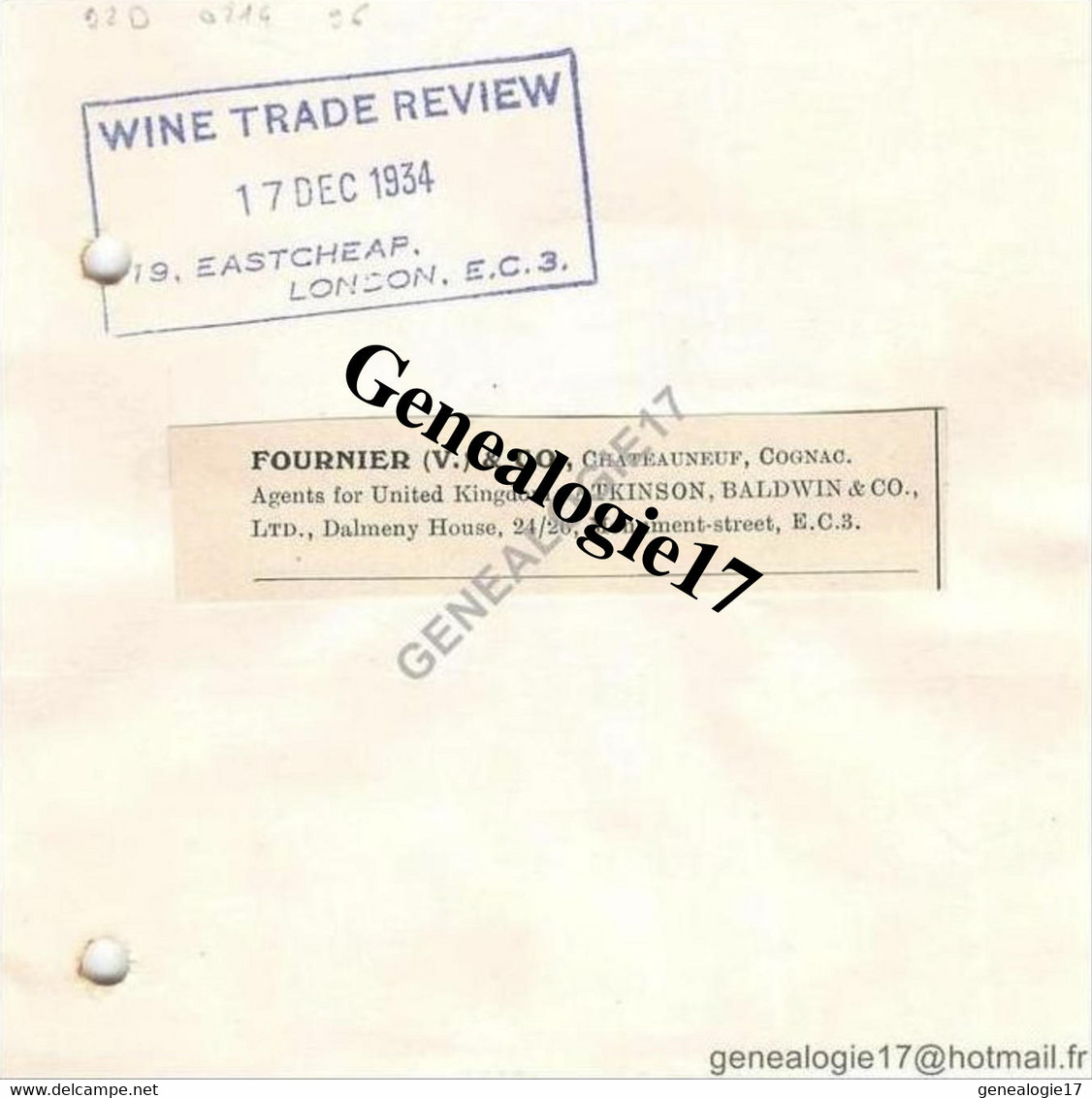 96 0914 ANGLETERRE ENGLAND LONDRES LONDON 1935 THE WINE TRADE REVIEW Mr WILLIAM REED Ltd Eastcheap Buildings - Royaume-Uni