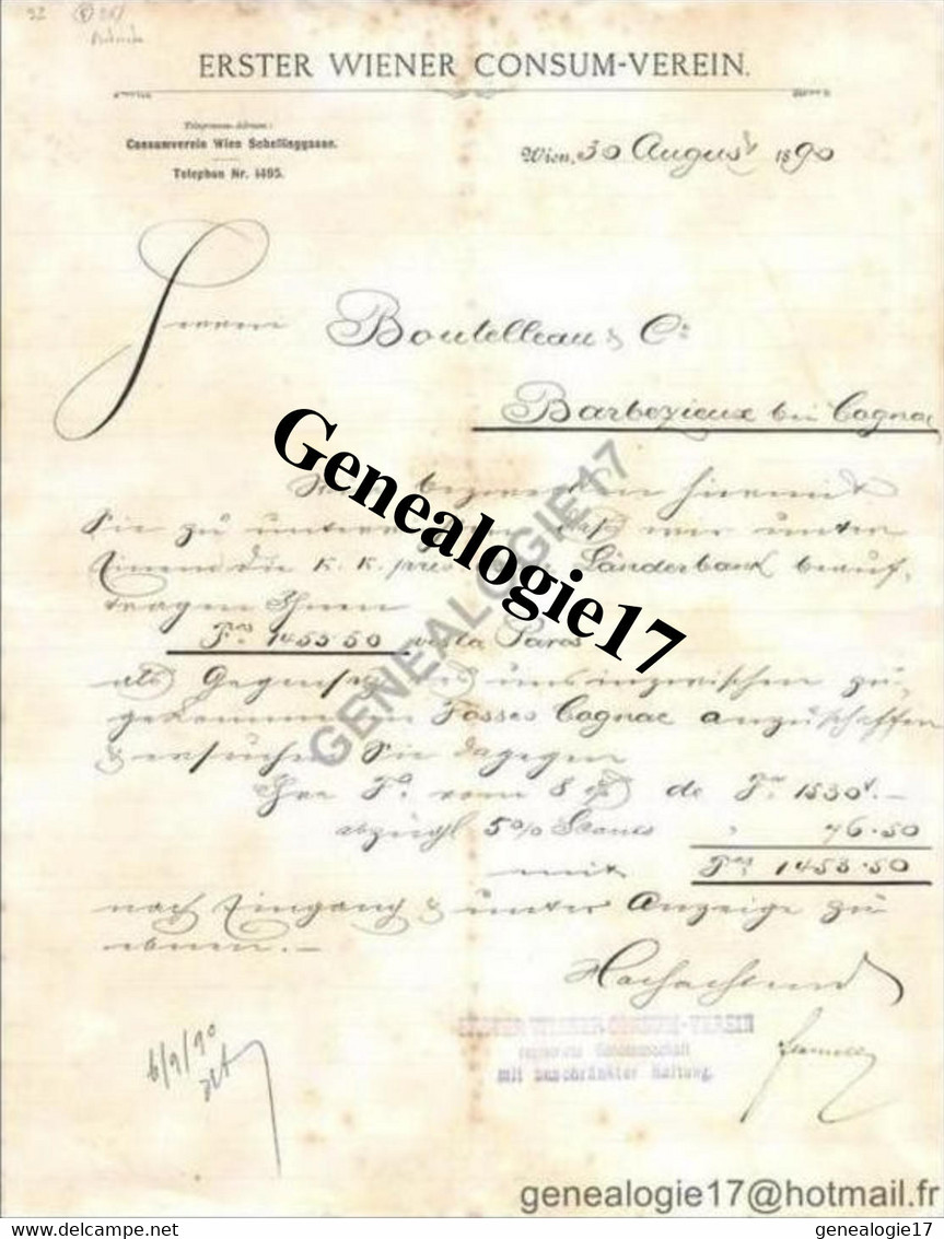 96 0830 AUTRICHE AUTRIA WIEN VIENNE 1890 ERSTER WIENER CONSUM VEREIN - Österreich