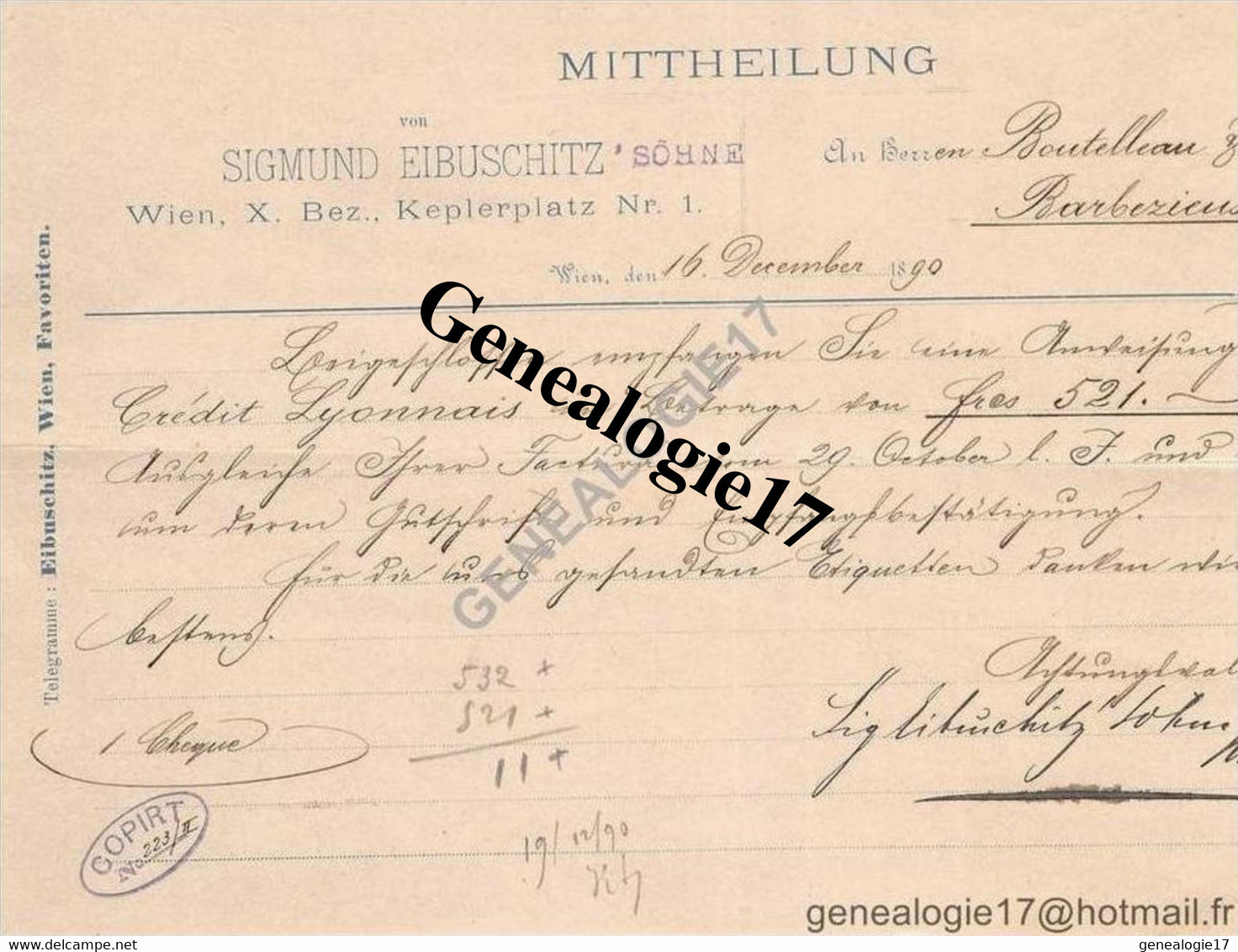 96 0826 AUTRICHE AUTRIA WIEN VIENNE 1890  SIGMUND EIBUSCHITZ SOHNE Wien X. Bez Keplerplatz - Autriche