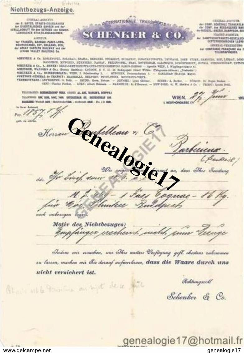 96 0808 AUTRICHE AUTRIA WIEN VIENNE 1895 Transports Internationaux SCHENKER And Co Agent BAYER De STAATS EISENBAHNEN - Autriche