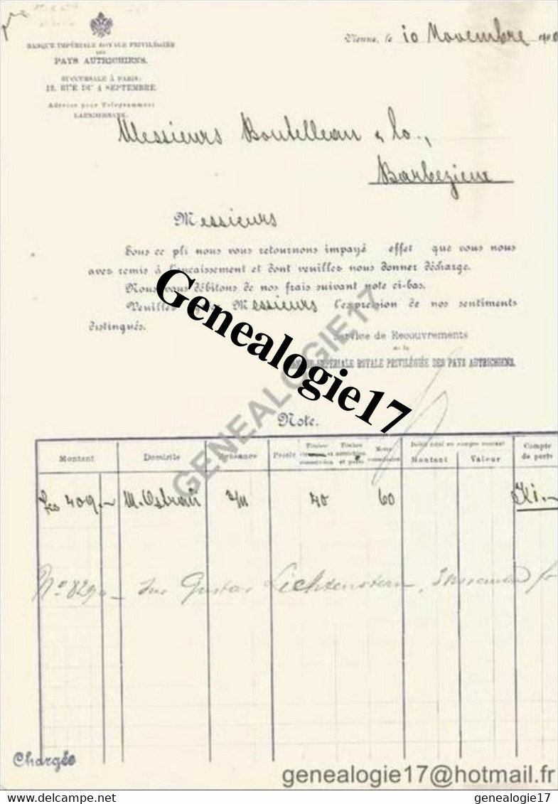 96 0804 AUTRICHE AUTRIA WIEN VIENNE 1902 BANQUE IMPERIALE ROYALE PRIVILEGIEE DES PAYS AUTRICHIENS - Expositur Margarethe - Austria