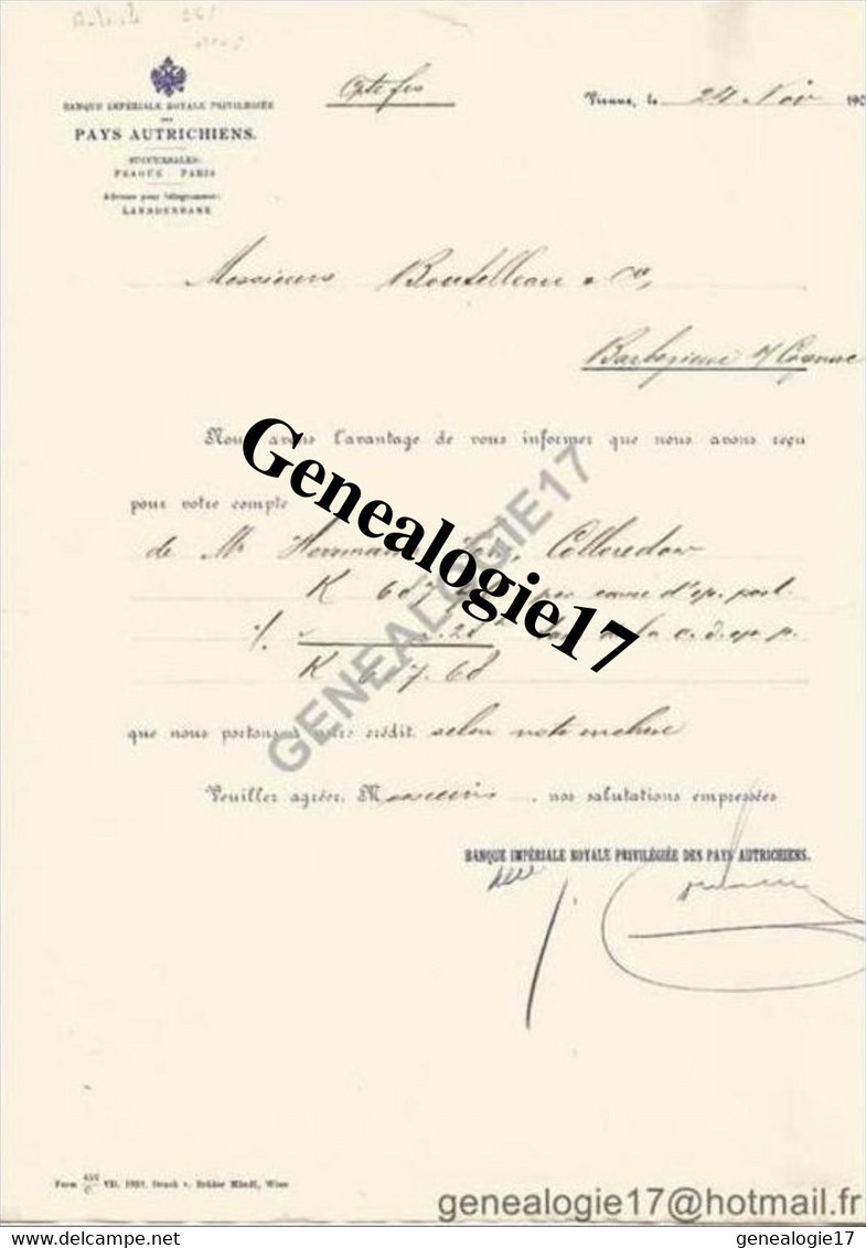 96 0803 AUTRICHE AUTRIA WIEN VIENNE 1902 BANQUE IMPERIALE ROYALE PRIVILEGIEE DES PAYS AUTRICHIENS - Expositur Margarethe - Autriche