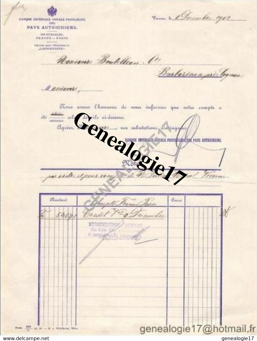 96 0800 AUTRICHE AUTRIA WIEN VIENNE 1902 BANQUE IMPERIALE ROYALE PRIVILEGIEE DES PAYS AUTRICHIENS - Österreich