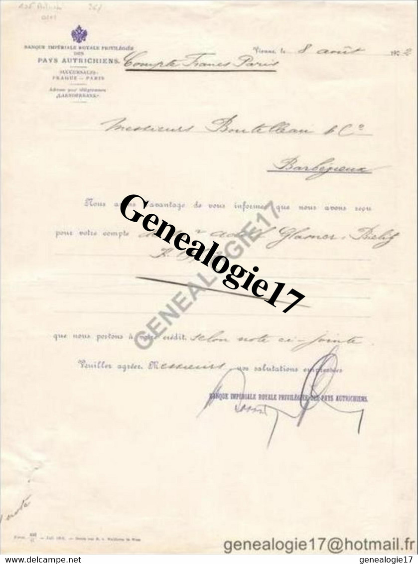 96 0797 AUTRICHE AUTRIA WIEN VIENNE 1902 BANQUE IMPERIALE ROYALE PRIVILEGIEE DES PAYS AUTRICHIENS - Autriche