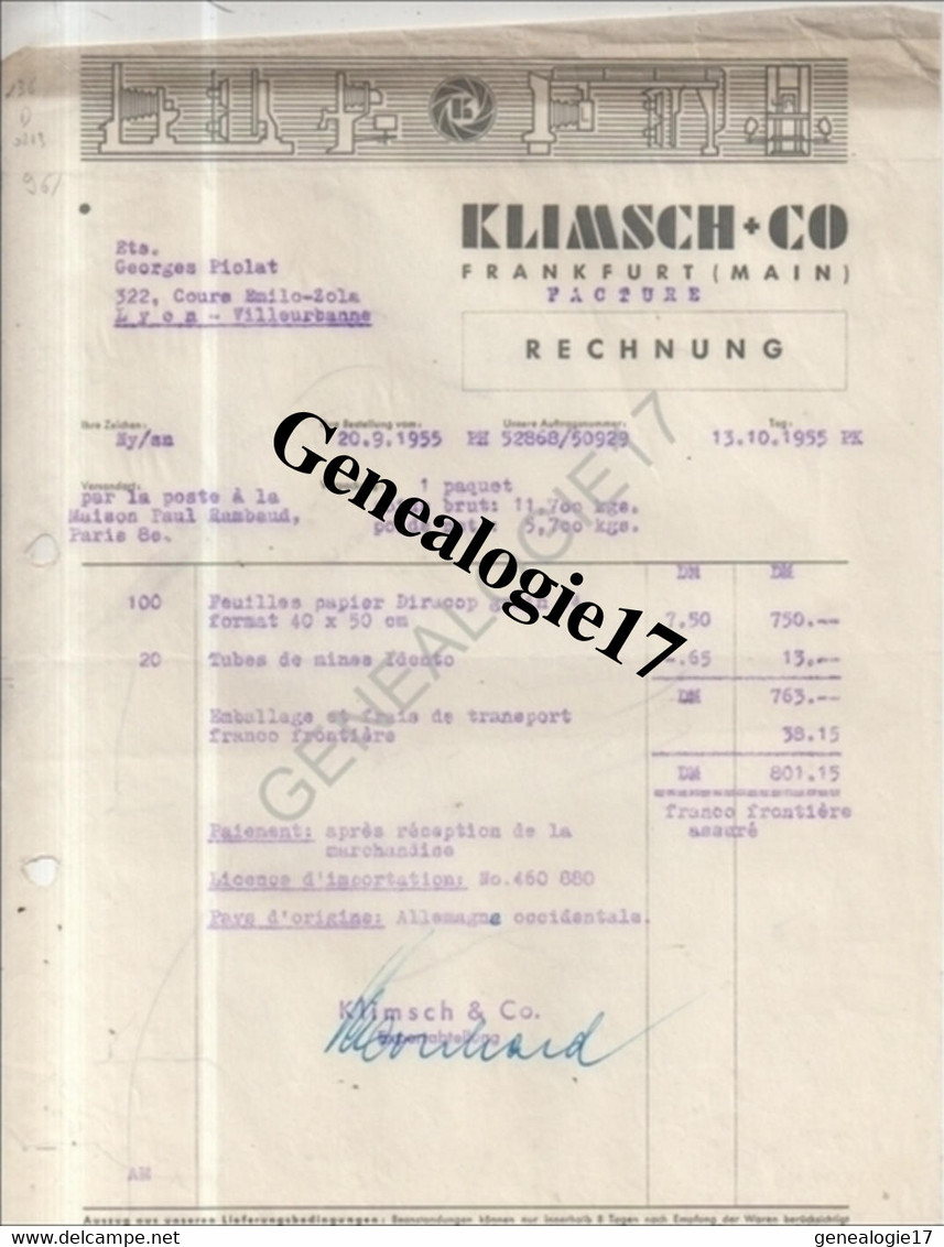 96 0624 ALLEMAGNE FRANKFURT ( MAIN ) Ets KLIMSCH Et  CO - 1950 - ...