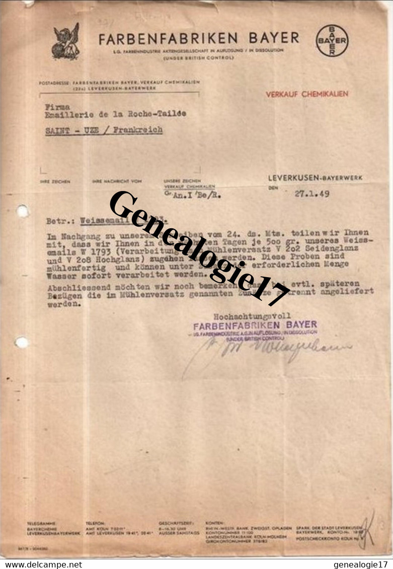 96 0561 ALLEMAGNE 1949 FARBENFABRIKEN BAYER  - VERKAUF CHEMKALIEN - 1950 - ...