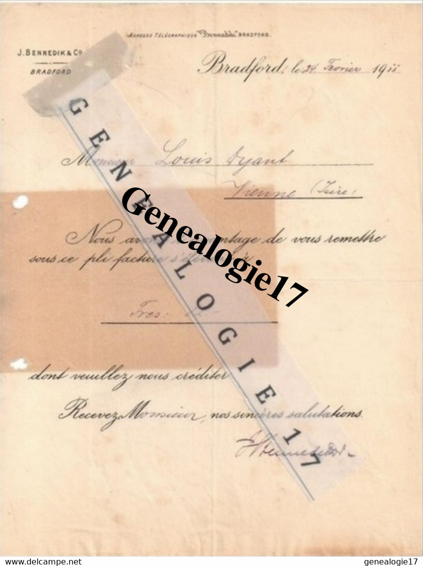 96 0136 ANGLETERRE BRADFORT Lettre J. BENNEDIK Et  Co  Dest LOUIS DYANT De VIENNE - Royaume-Uni