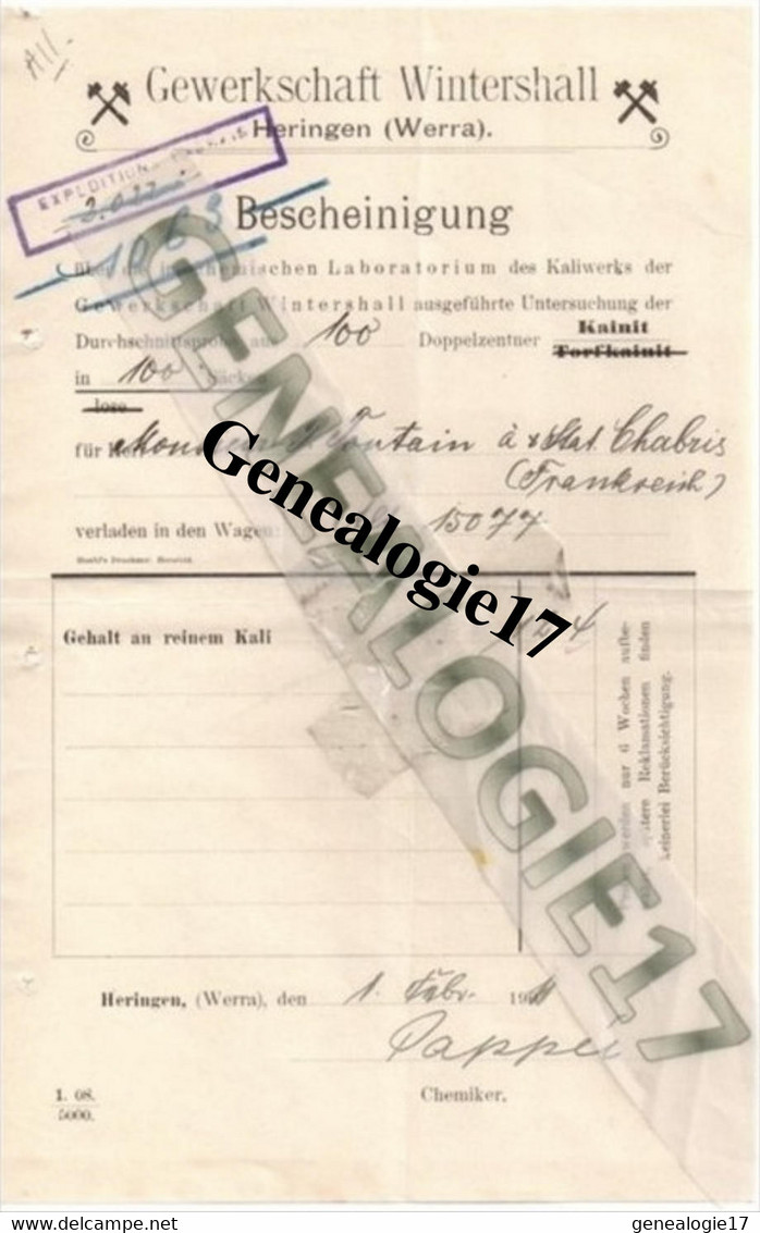 96 0091 ALLEMAGNE HERINGEN WERRA  Gewerkschaft Wintershall 1911 - Andere & Zonder Classificatie