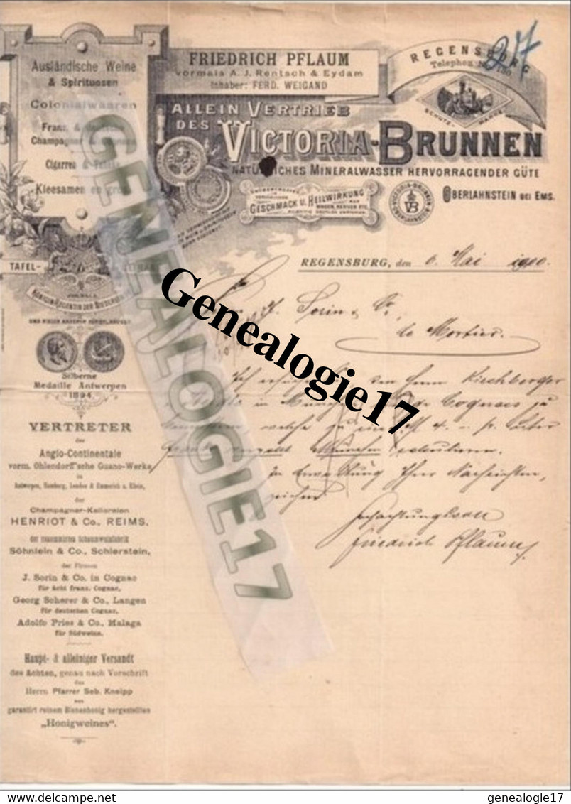 96 0015 ALLEMAGNE REGENSBURG Colonial Waaren VICTORIA BRUNNEN 1900 FREDRICH PFLAUM - Other & Unclassified