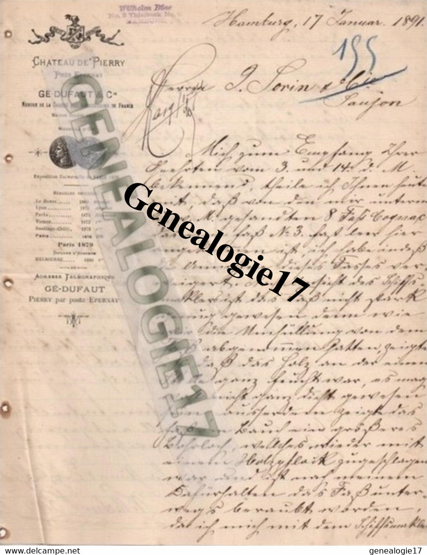 96 0013 ALLEMAGNE HAMBURG  Chateau De PIERRY 51530 Pres EPERNAY GE DUFAUT 1891 Dest SORIN - Sonstige & Ohne Zuordnung