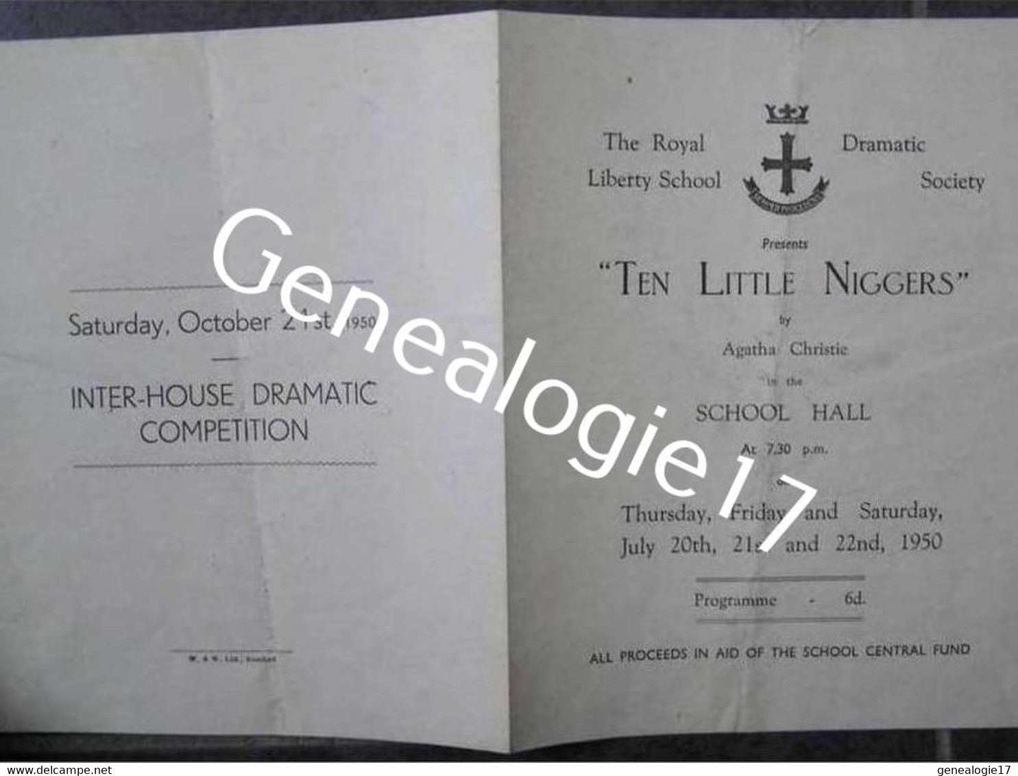 F ANGLETERRE The Royal Dramatic Liberty School Society ROMFORD 1950 Programme - Royaume-Uni