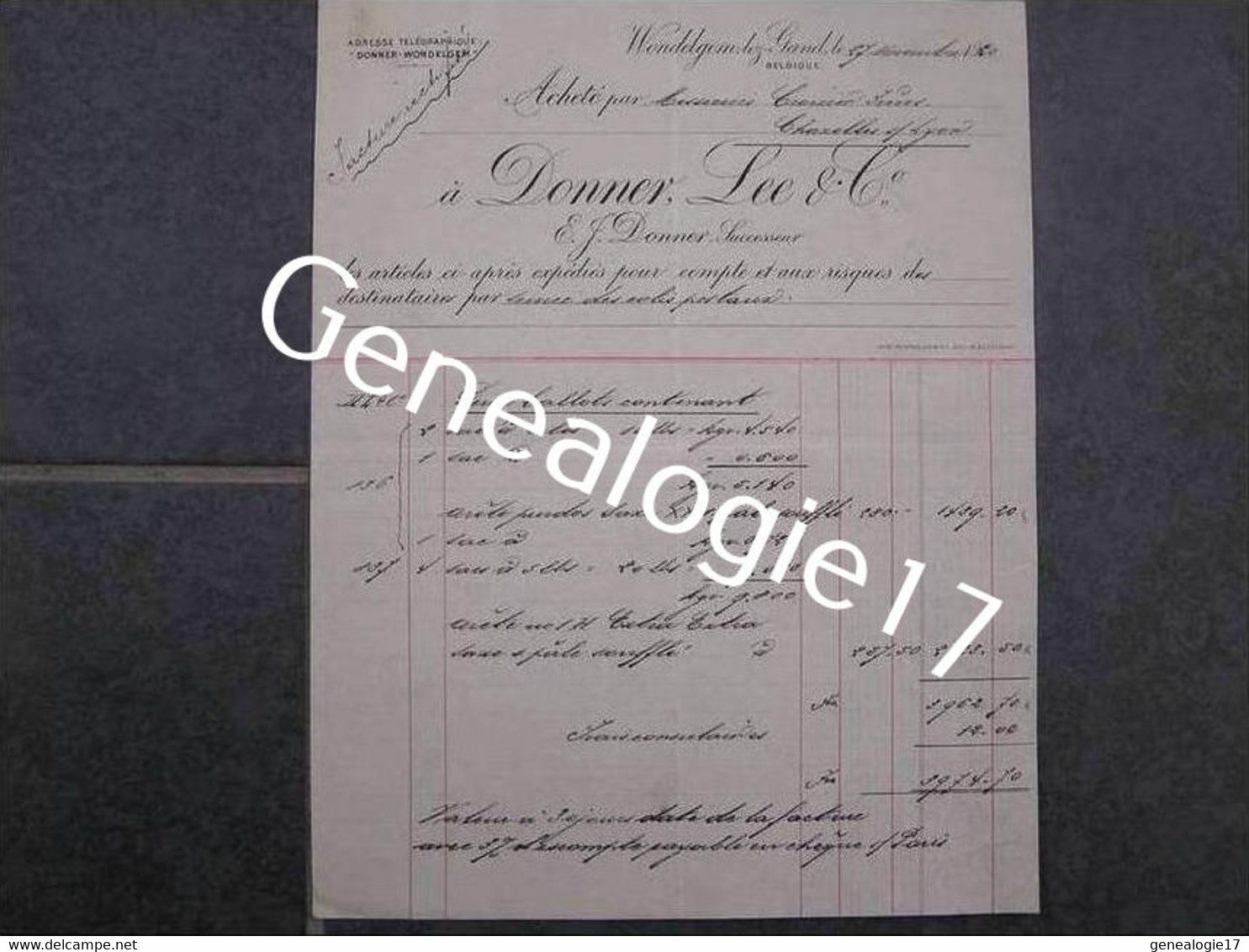 F BELGIQUE WONDELGEM LEZ GAND Ets DONNER LEE Et Co 1920 - Other & Unclassified