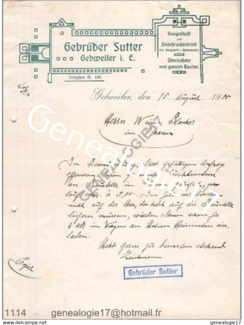 N 68  GEBWEILER  Guebwiller Ets GEBRUDER SUTTER - 1900 – 1949